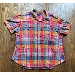 VTG Polo Ralph Lauren Shirt Mens Size 2XL Plaid Western Pearl Snap Short Sleeve
